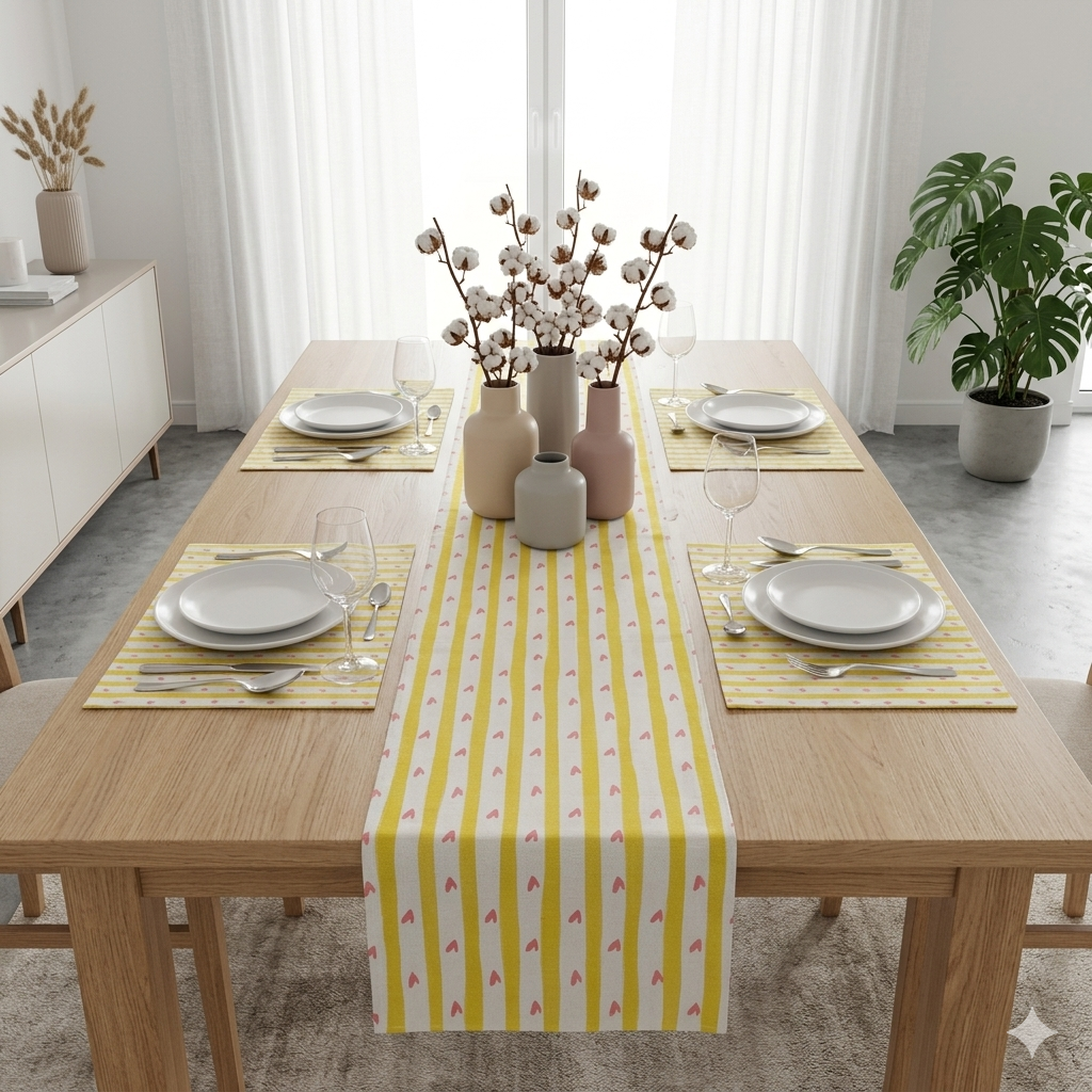 Yellow Heart Line Table runner with Mats