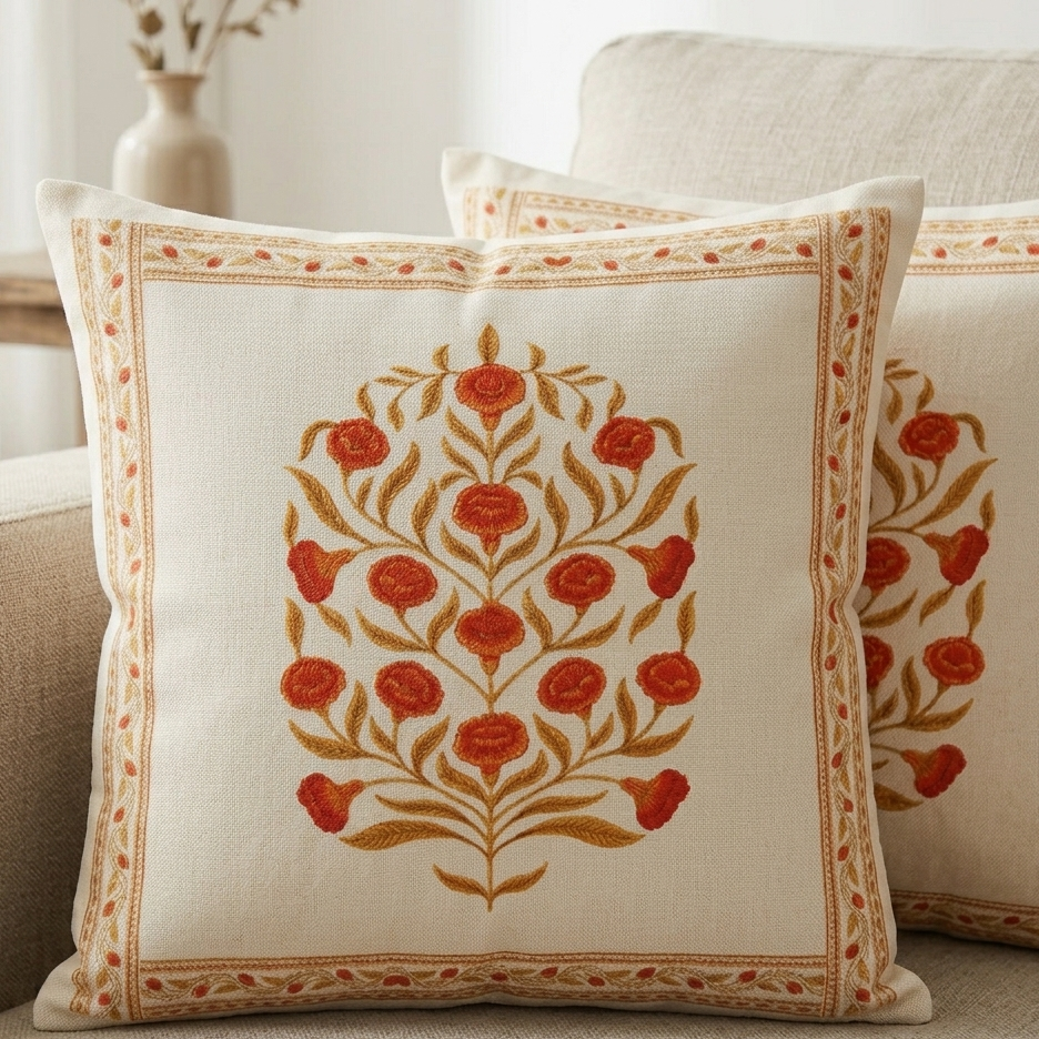 Mughal-Inspired Floral Cushion Cover Pack of 2
