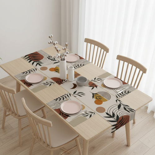 Boho Leaf Brown Sun Table Runner With Mats