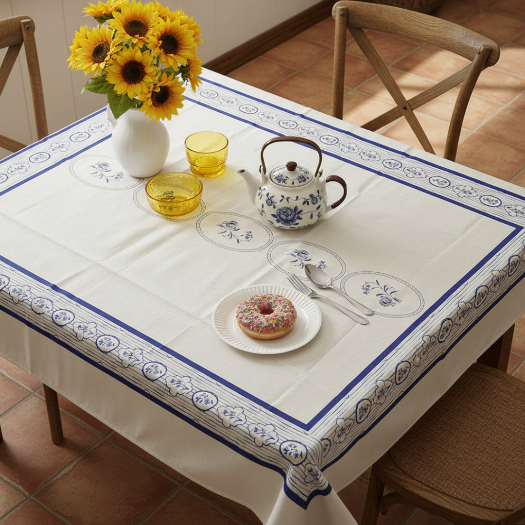 Blue White Oval Medallion Table Cover