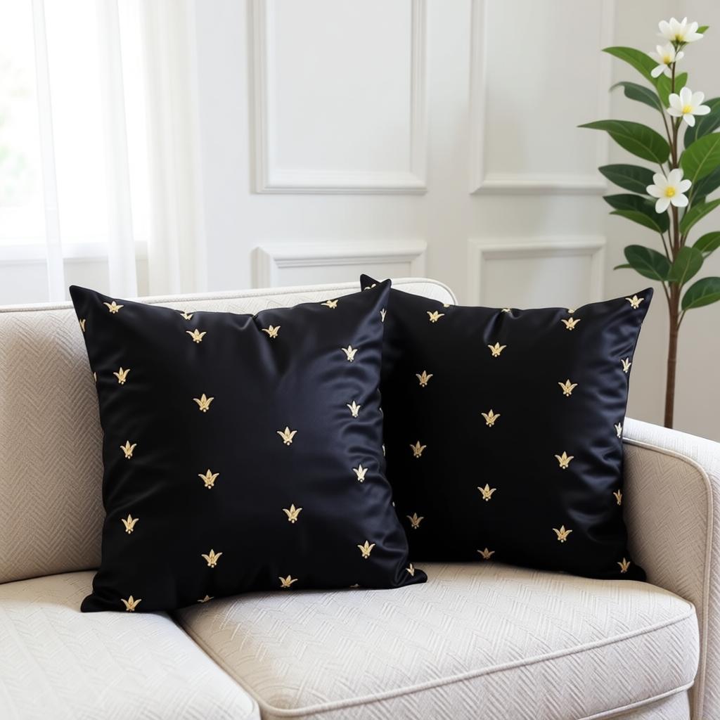 Royal Black Embroidered Velvet Cushion Cover pack of 2