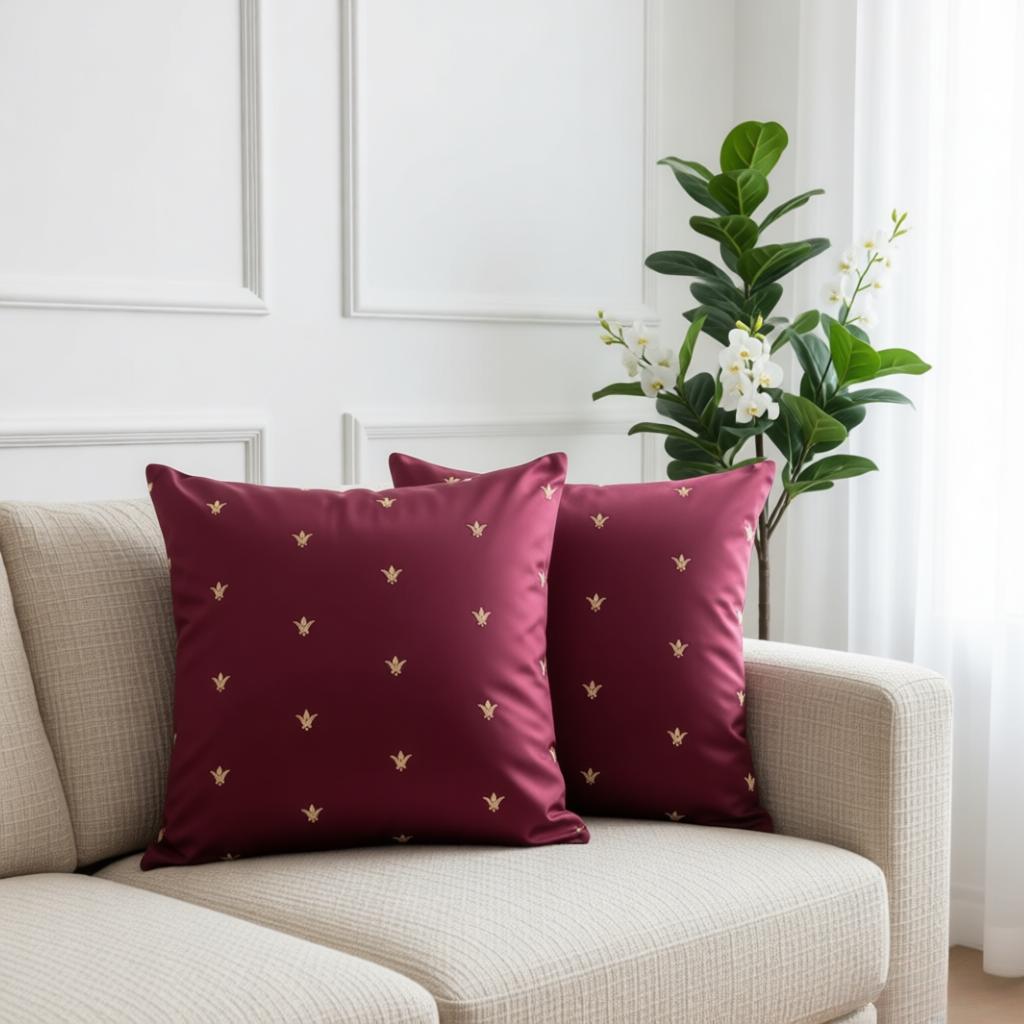 Royal Maroon Embroidered Velvet Cushion Cover pack of 2