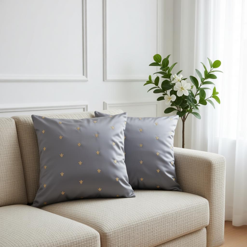 Royal Light Gery Embroidered Velvet Cushion Cover pack of 2